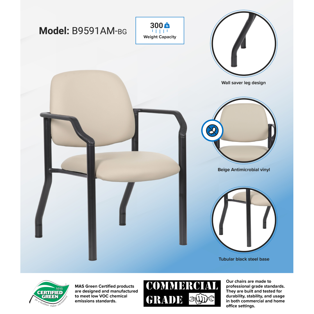 Boss Antimicrobial Guest Chair, 300 lb. weight capacity