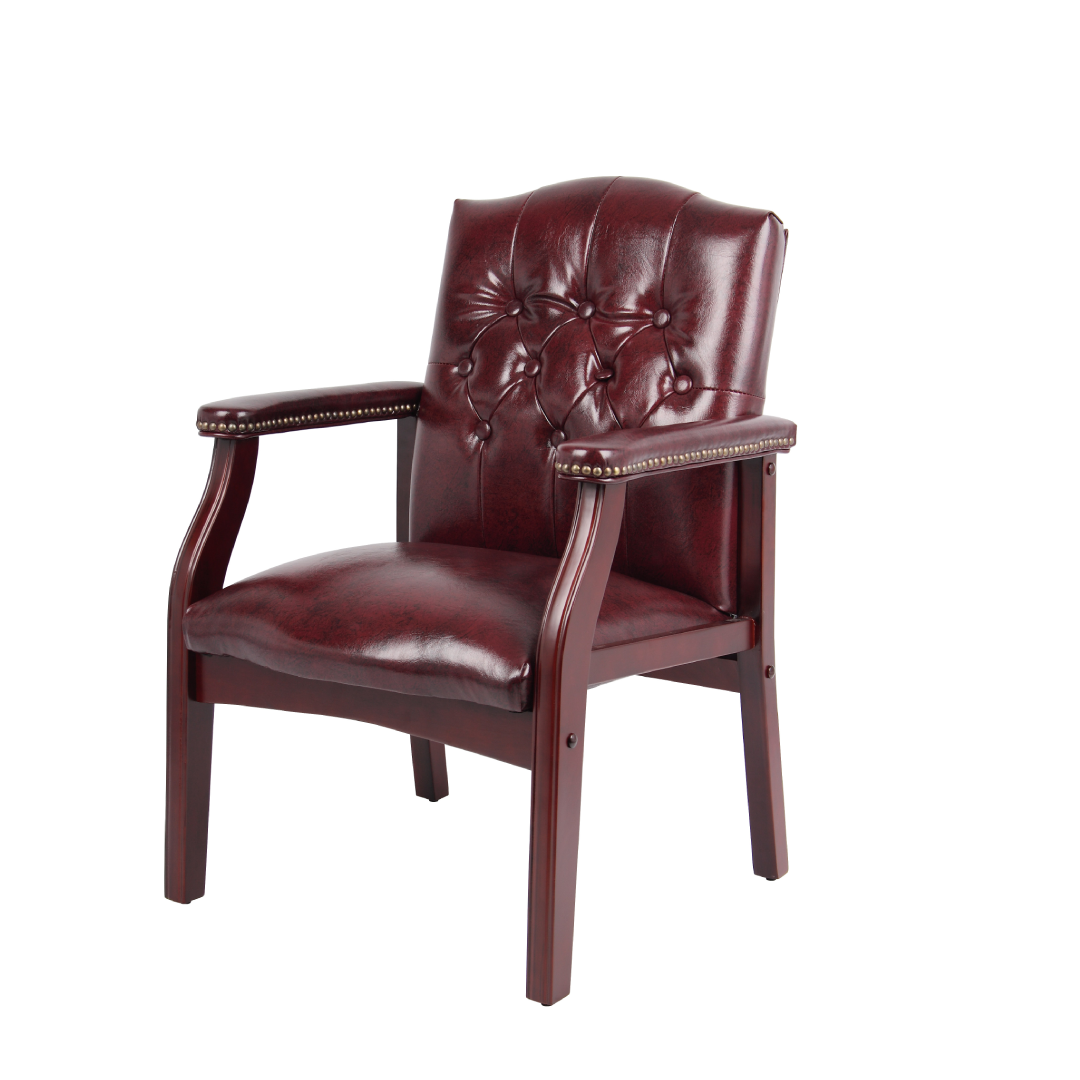 Boss Traditional Oxblood Vinyl guest, accent or dining chair W/ Mahogany Finish Boss Traditional Oxblood Vinyl guest, accent or dining chair W/ Mahogany Finish