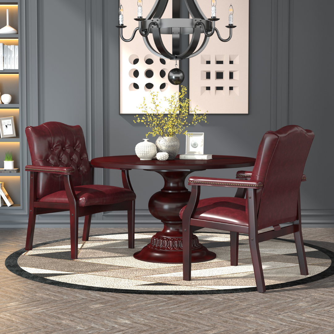 Boss Traditional Oxblood Vinyl guest, accent or dining chair W/ Mahogany Finish